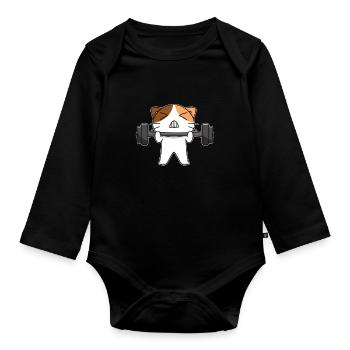 Cat Squat Powerlifting - Body Building - Organic Longsleeve Baby Bodysuit - black - Front