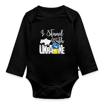 Ukraine Flagge Ukrainischer Patriot Faust Ukraine - Baby Bio-Langarm-Body - Schwarz - Vorne