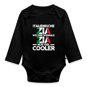 Italia Zia Italienerin Tante Italien - Baby Bio-Langarm-Body - Schwarz - Vorne
