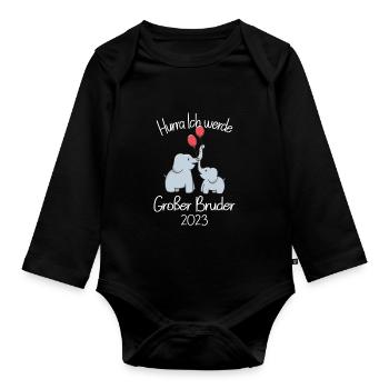 Werdender Bruder Geschenk Ich werde Bruder bald - Baby Bio-Langarm-Body - Schwarz - Vorne