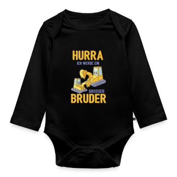 Werdender Bruder Geschenk Ich werde Bruder Bagger - Baby Bio-Langarm-Body - Schwarz - Vorne