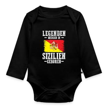 Sicilia Sizilien Sizilianer Sizilianisches - Baby Bio-Langarm-Body - Schwarz - Vorne