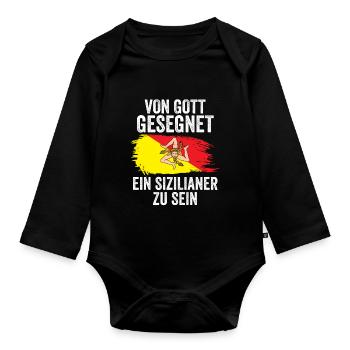 Sicilia Sizilien Sizilianer - Baby Bio-Langarm-Body - Schwarz - Vorne