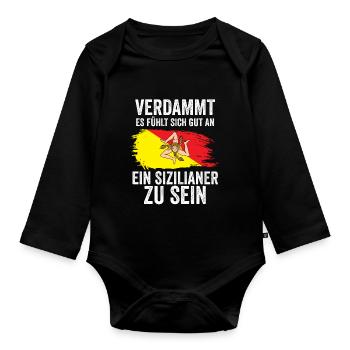 Sicilia Sizilien Sizilianer Sizilianisches - Baby Bio-Langarm-Body - Schwarz - Vorne
