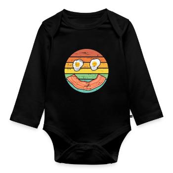 Vintage Bacon Smile With Eggs - Organic Longsleeve Baby Bodysuit - black - Front