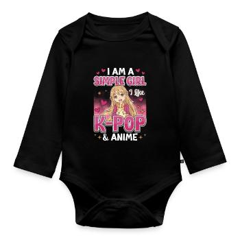 J’aime la K-Pop et l’anime K-Pop - Body Bébé bio manches longues - noir - Devant