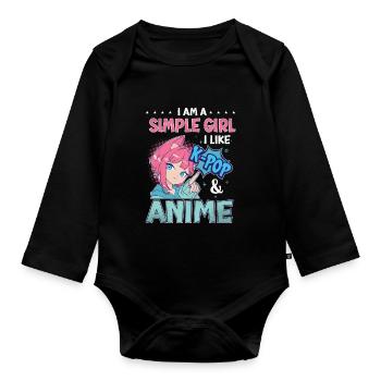 J’aime la K-Pop et l’anime K-Pop - Body Bébé bio manches longues - noir - Devant
