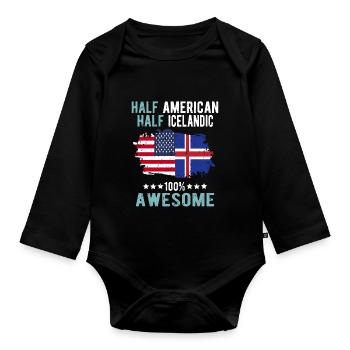 Halb Amerikaner Halb Isländer - Baby Bio-Langarm-Body - Schwarz - Vorne