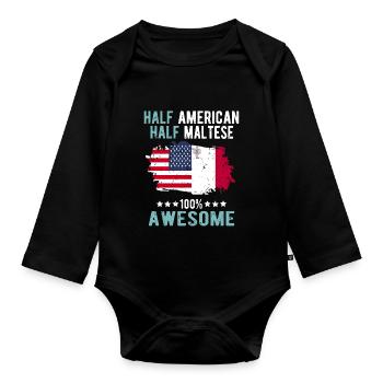 Halb Amerikaner Halb Mateser - Baby Bio-Langarm-Body - Schwarz - Vorne