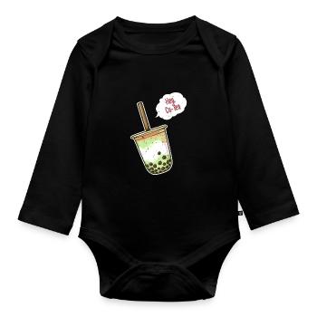 Hey Cu Tea Bubble Tea Boba Milk Tea Kawaii - - Organic Longsleeve Baby Bodysuit - black - Front