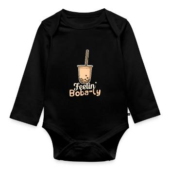 Süßes Gefühl Boba-ly Kawaii Bubble Tea Milchtee - - Baby Bio-Langarm-Body - Schwarz - Vorne