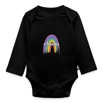 AMELIA Rainbow Cursive - Baby Bio-Langarm-Body - Schwarz - Vorne