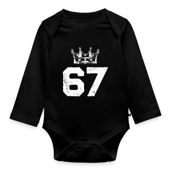 67 Zahl Krone - Baby Bio-Langarm-Body - Schwarz - Vorne