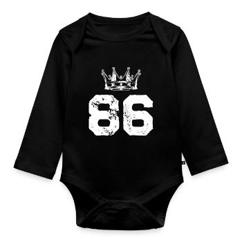 86 Zahl Krone - Baby Bio-Langarm-Body - Schwarz - Vorne
