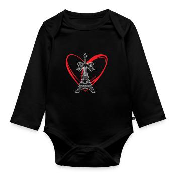 Eiffel Tower Heart French Paris France - Organic Longsleeve Baby Bodysuit - black - Front