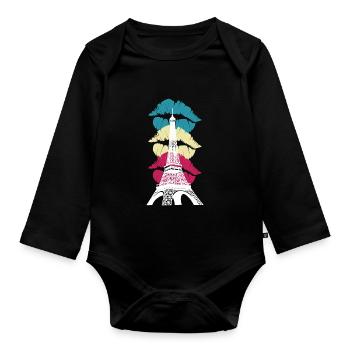 Eiffel Tower Kiss Paris France French - Organic Longsleeve Baby Bodysuit - black - Front