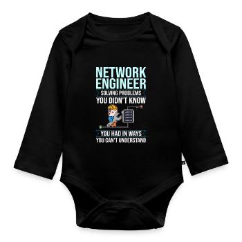 Netzwerkingenieur Network Engineer Computer - Baby Bio-Langarm-Body - Schwarz - Vorne