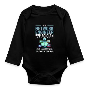 Netzwerkingenieur Network Engineer Computer - Baby Bio-Langarm-Body - Schwarz - Vorne