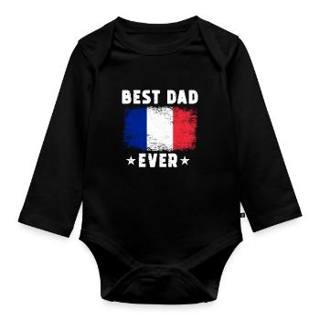 French Father Best Dad ever France Papa - Organic Longsleeve Baby Bodysuit - black - Front