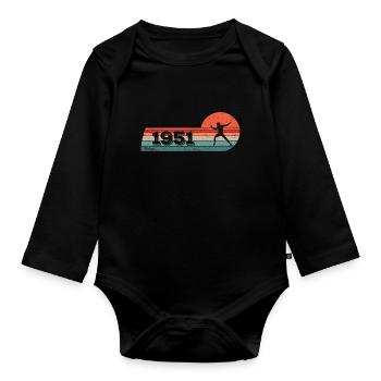 Fencer born 1951 Birthday fencing athlete - Organic Longsleeve Baby Bodysuit - black - Front