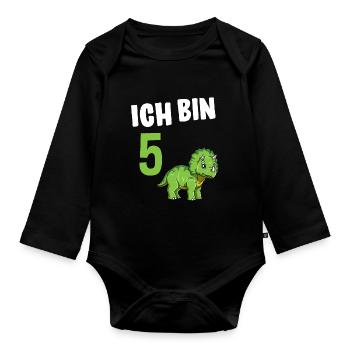5 Geburtstag Dinosaurier 5 Jahre Alt Geschenk - Baby Bio-Langarm-Body - Schwarz - Vorne