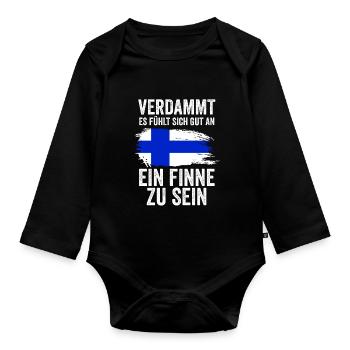 Finnland Finne Finnisches - Baby Bio-Langarm-Body - Schwarz - Vorne
