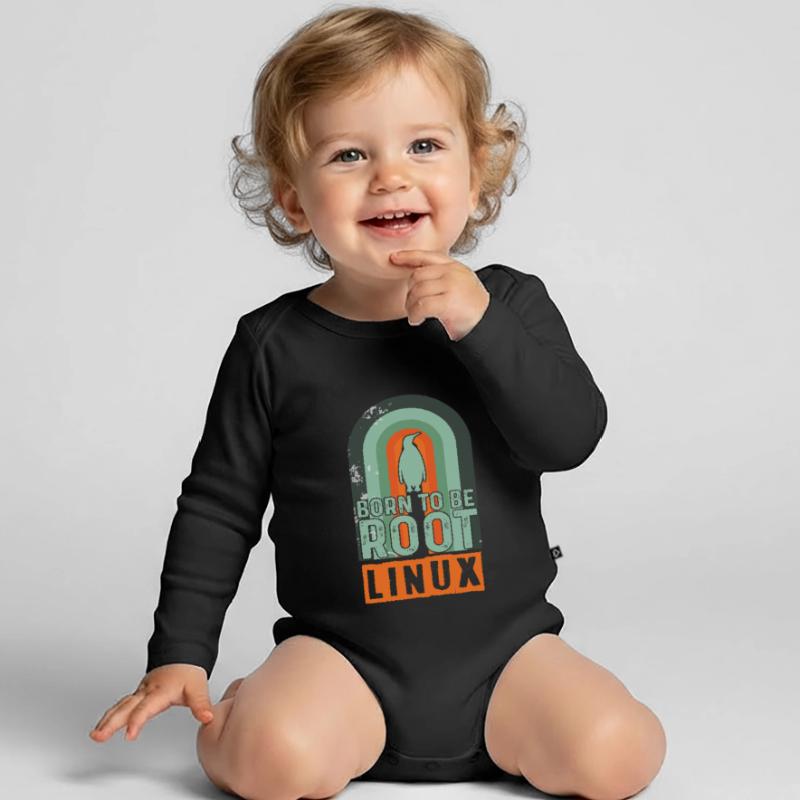 Born To Be Root Retro Linux Nerd Coding Geek Organic Longsleeve Baby Bodysuit