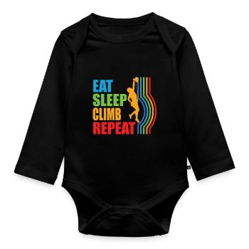 Eat Sleep Climb Repeat Bouldern Klettern - Baby Bio-Langarm-Body - Schwarz - Vorne