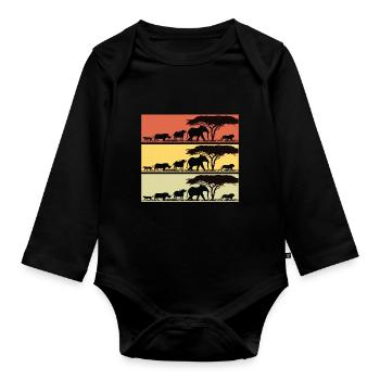 Safari Africa Retro Lion Girafe Éléphants - Body Bébé bio manches longues - noir - Devant