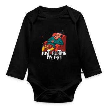 Je ne repose que mes yeux du Père Papa Papi - Body Bébé bio manches longues - noir - Devant