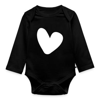 Weisses Herz Einfaches Design - Baby Bio-Langarm-Body - Schwarz - Vorne