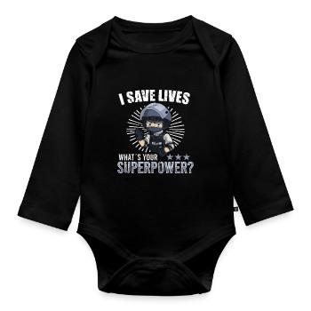 Police Cop Officer Police Office - Baby Bio-Langarm-Body - Schwarz - Vorne