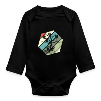 Owl Family Tree Nocturnal Owls - Organic Longsleeve Baby Bodysuit - black - Front