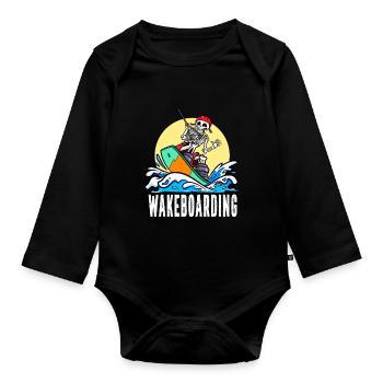 Wakeboarder Skeleton sur le wakeboard - Body Bébé bio manches longues - noir - Devant