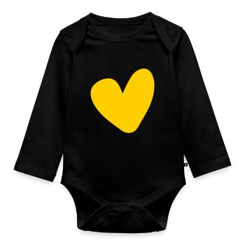Heart Yellow Design - Organic Longsleeve Baby Bodysuit - black - Front