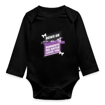 Burnouts Or Bows Gender Reveal Party - Organic Longsleeve Baby Bodysuit - black - Front