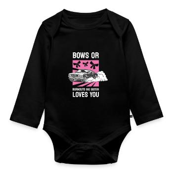 Burnouts Or Bows Gender Reveal Party - Organic Longsleeve Baby Bodysuit - black - Front