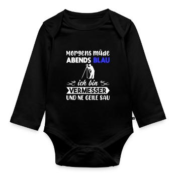 Morgens Müde Abends Blau Vermesser - Baby Bio-Langarm-Body - Schwarz - Vorne