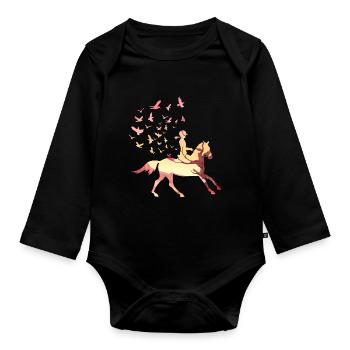 Équitation Oiseaux Nature Filles Femmes Chevaux - Body Bébé bio manches longues - noir - Devant