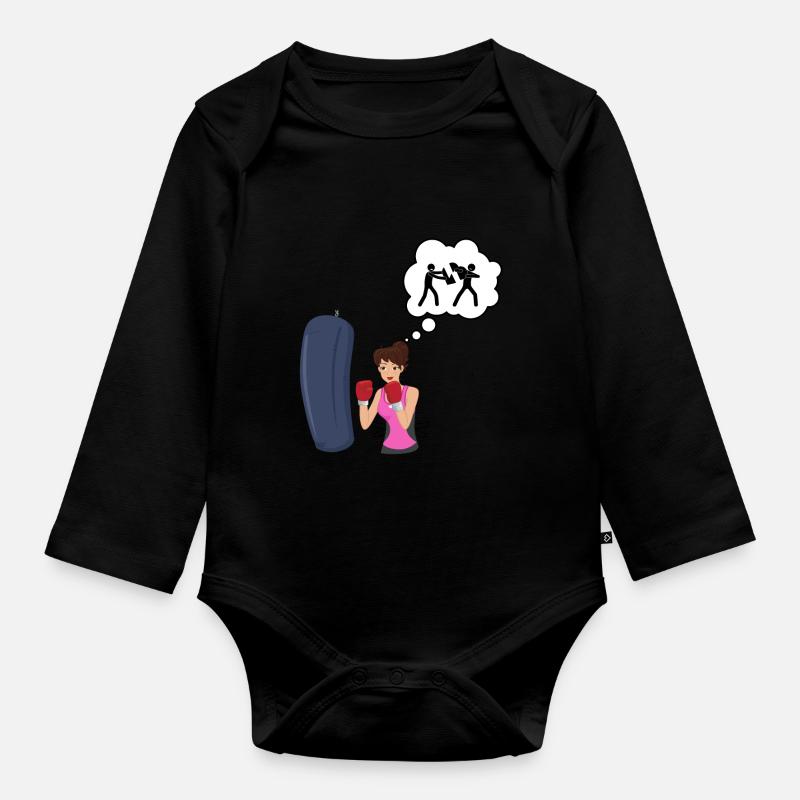Boxe love - idee cadeau boxeur - Body Bébé bio manches longues - noir