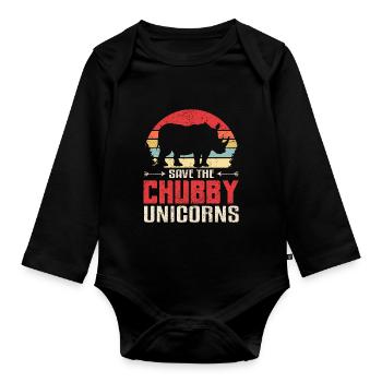 Save The Chubby Unicorns Shirt Vintage I Nashorn G - Baby Bio-Langarm-Body - Schwarz - Vorne