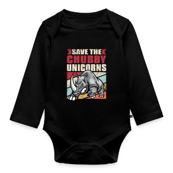 Save The Chubby Unicorns Shirt Vintage I Nashorn G - Baby Bio-Langarm-Body - Schwarz - Vorne