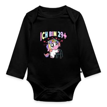 Damen Ich bin 29+ Einhorn mit Rollator Geschenk - Baby Bio-Langarm-Body - Schwarz - Vorne