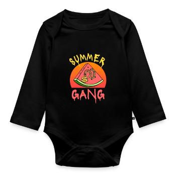 Summer gang gansgsta life chaîne en or NYC - Body Bébé bio manches longues - noir - Devant
