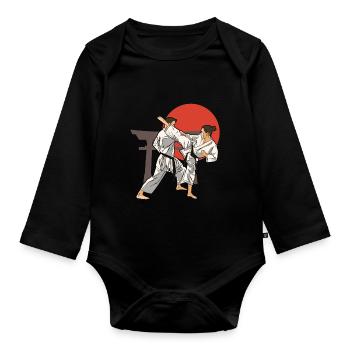 Karateka japon - idee cadeau karate - Body Bébé bio manches longues - noir - Devant