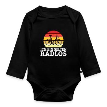 Ich bin selten Radlos Lustige Fahrrad Sprüche Humo - Baby Bio-Langarm-Body - Schwarz - Vorne