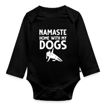 Yoga Dog Beginner Workout Poses Quotes Meditation - Organic Longsleeve Baby Bodysuit - black - Front