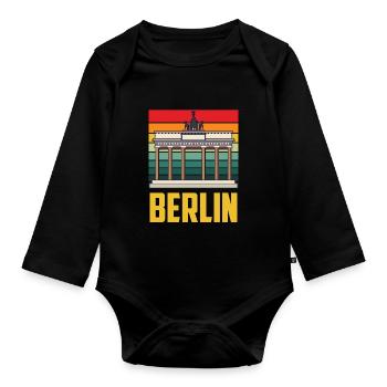 Berlin Porte de Brandebourg Rétro Allemand - Body Bébé bio manches longues - noir - Devant