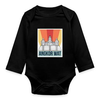 Angkor Wat Retro Kambodscha Tempel Asien - Baby Bio-Langarm-Body - Schwarz - Vorne