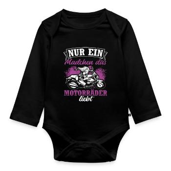 Nur ein Mädchen das Motorräder liebt - Bikerin Fra - Baby Bio-Langarm-Body - Schwarz - Vorne